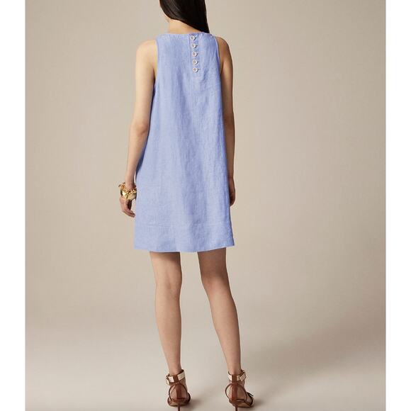 J.Crew Petite Maxine Button Back Dress Linen Shift Mini French Blue Large - Picture 2 of 12